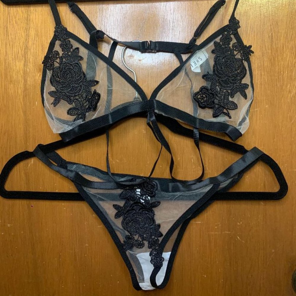 Flower Crochet Sheer Lingerie Set